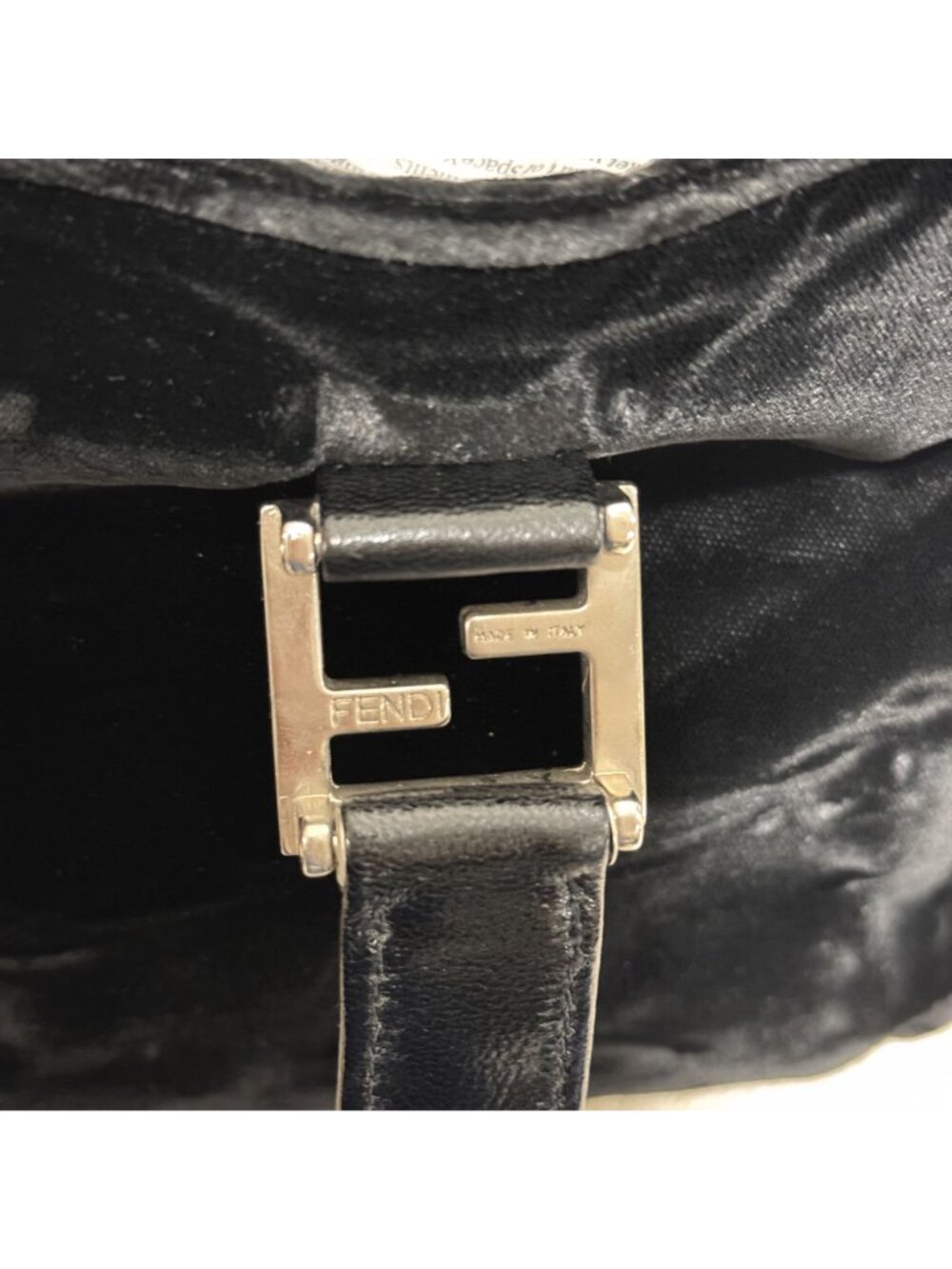 Vintage Fendi Black Velvet FF Top Handle Hand Bag Silver Hardware Made Italy - Picture 5 of 12